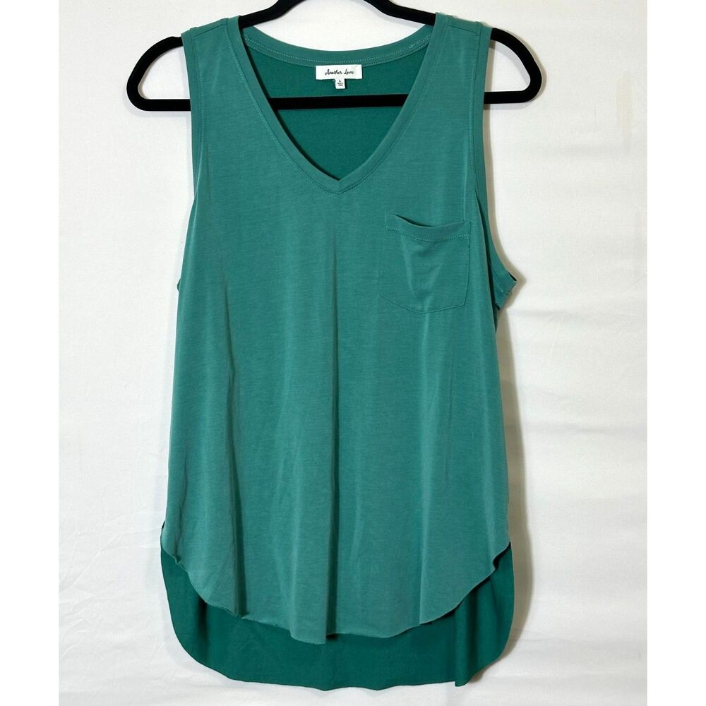 Another Love Women's Sleeveless Slub Knit Esther V-Neck Pocket Tank Size L